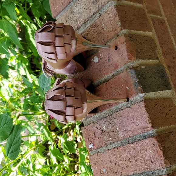 Pink satin bow peep toe heels - Picture 3 of 7